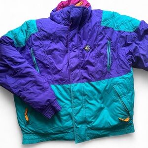 vintage 90s woolrich purple and teal puffy ski jacket